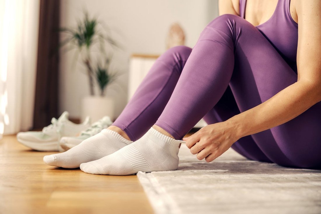 Home workout mat and sneakers